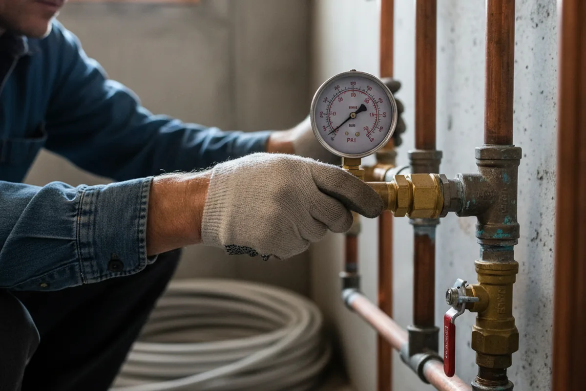 Pressure testing a repaired line during Water Line Repair in Unionville